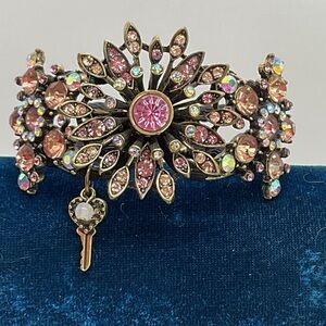 Betsey Johnson Floral Pink and Gold Bracelet with Key Charm